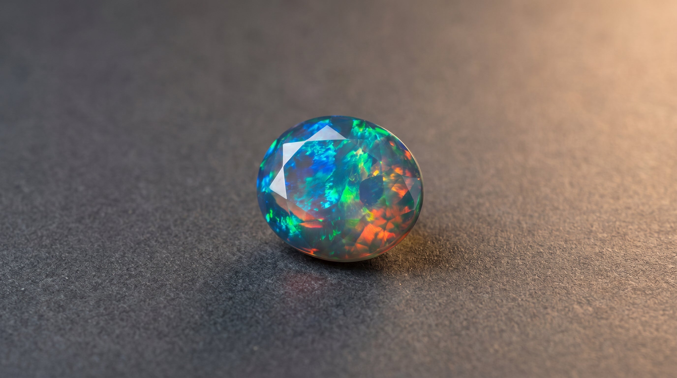 Polished Australian opal showing vivid play-of-colour in blue, green and red against a dark background