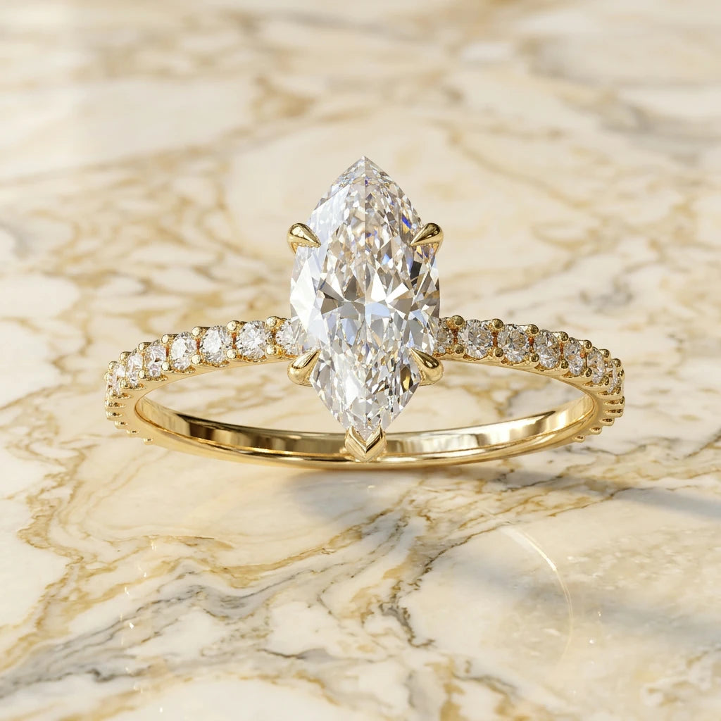 Mira Marquise - lab-grown diamond engagement ring - side view - hand-made in Byron Bay Hinterland by Lucano Fine Jewellery