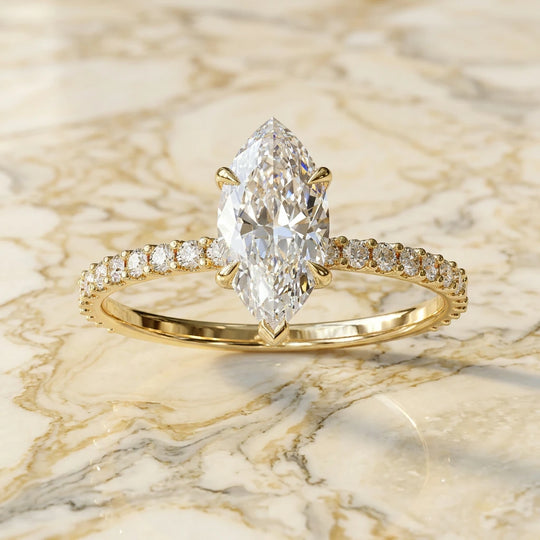 Mira Marquise - lab-grown diamond engagement ring - side view - hand-made in Byron Bay Hinterland by Lucano Fine Jewellery
