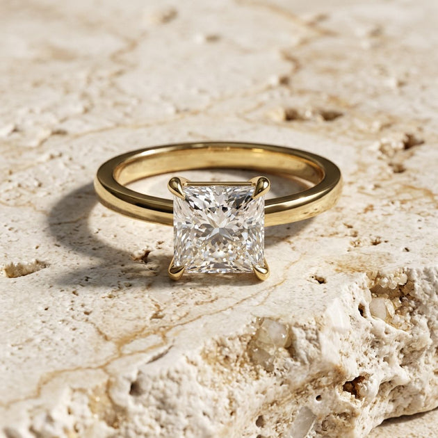 Reale Princess Solitaire - princess cut engagement ring - on hand - Lucano