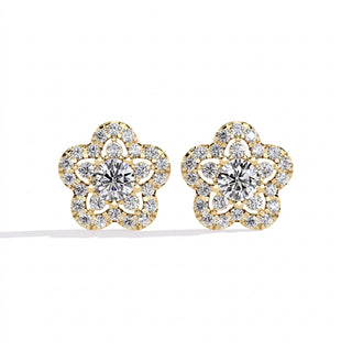 Fiore di Stella Studs, round brilliant diamond stud earrings by Lucano, front view