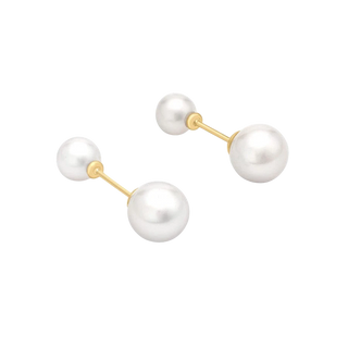 Perla Duo Earrings, pearl and gold drop earrings handcrafted by Lucano, front view