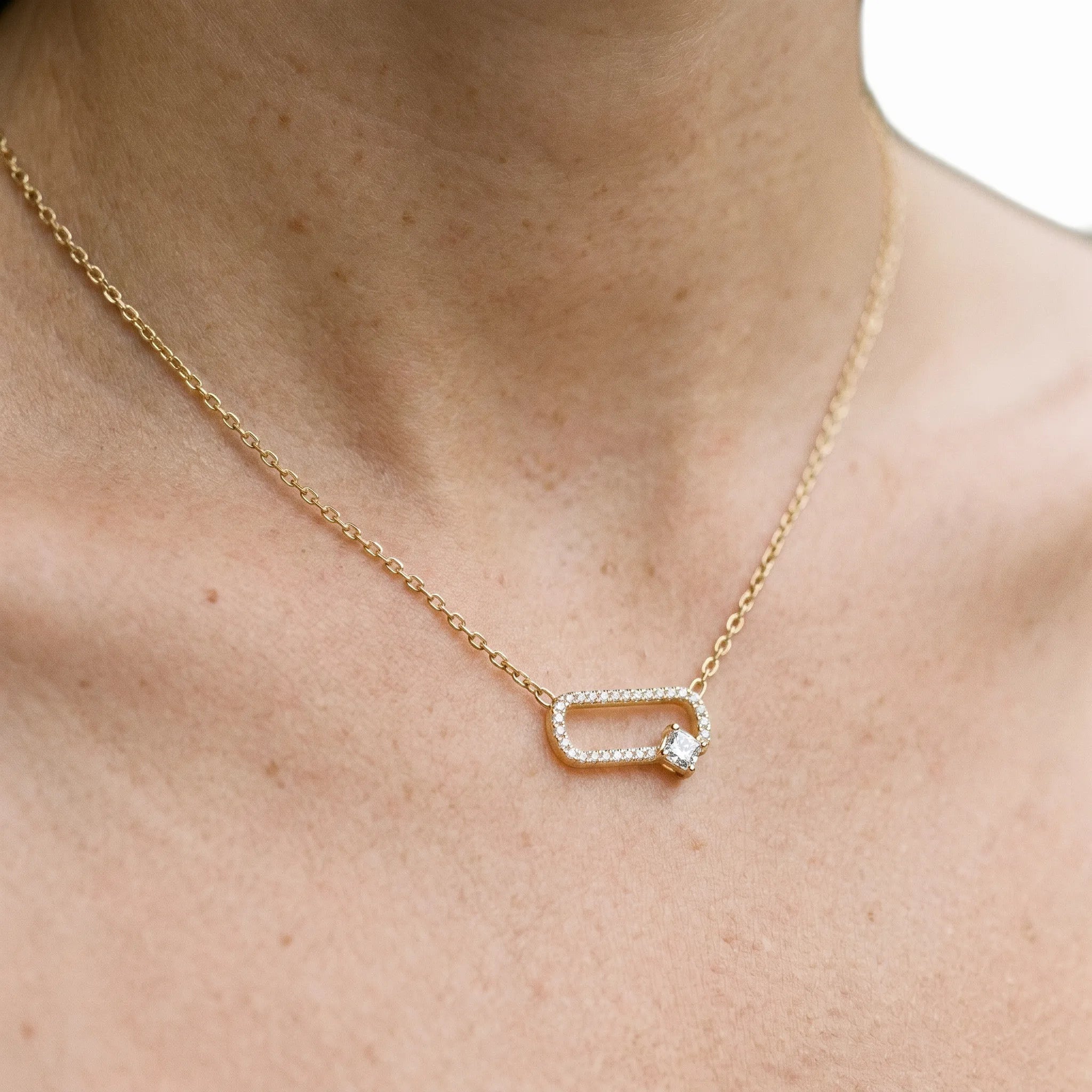 Catena Pave Link Necklace - cushion-cut diamond pendant - front view - hand-made in Byron Bay Hinterland, Australia by Lucano Fine Jewellery