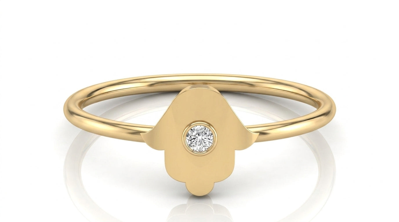 Amuleto Hamsa Ring - round brilliant diamond ring - front view - Lucano