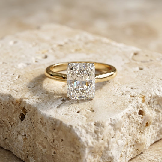 Imperia Radiant Solitaire - radiant cut engagement ring - on hand - Lucano