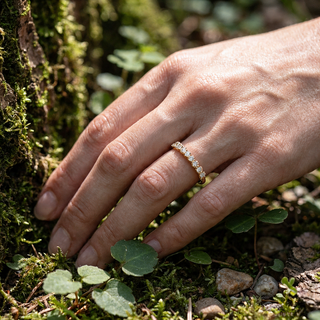 Coronella Pavé Eternity Ring - minimalist diamond wedding band - on hand - Lucano