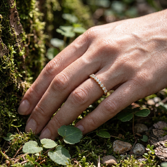 Coronella Pavé Eternity Ring - minimalist diamond wedding band - on hand - Lucano
