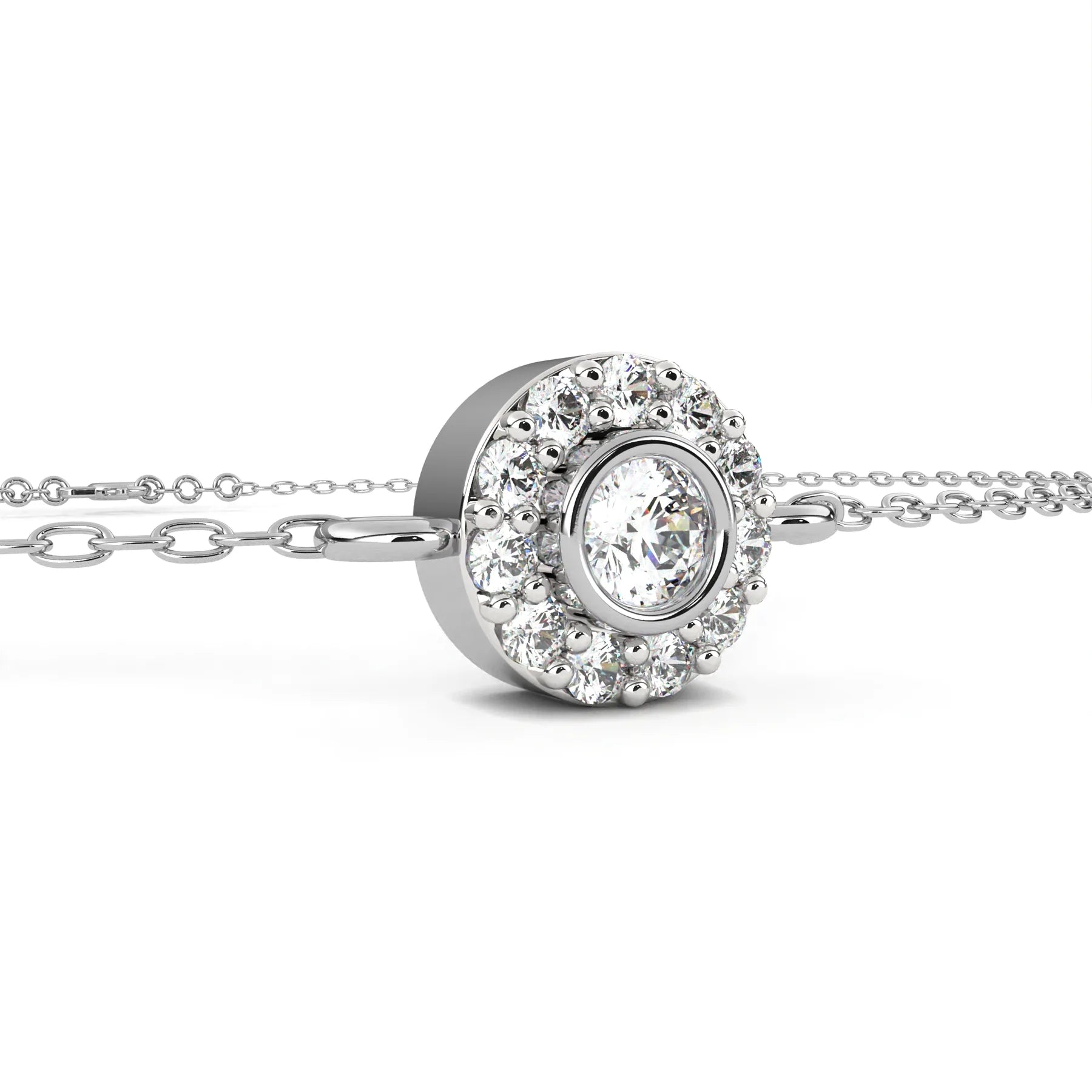 Helios Halo Bracelet - round brilliant diamond bracelet - side profile - hand-made in Byron Bay Hinterland, Australia by Lucano Fine Jewellery