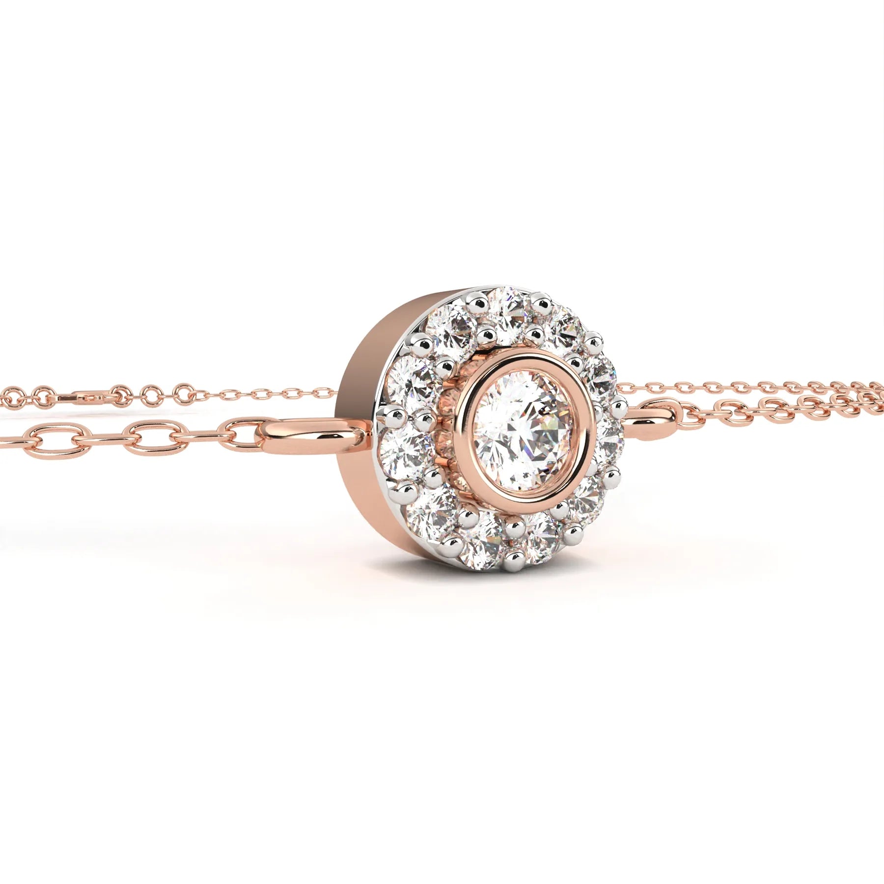 Helios Halo Bracelet - round brilliant diamond bracelet - three-quarter view - hand-made in Byron Bay Hinterland, Australia by Lucano Fine Jewellery