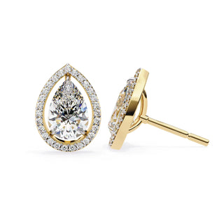 Lacrima Pear Halo Studs - pear-cut diamond earrings - in 18ct white gold - hand-made in Byron Bay Hinterland, Australia by Lucano Fine Jewellery