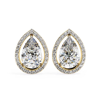 Lacrima Pear Halo Studs, pear-cut diamond halo stud earrings by Lucano, front view