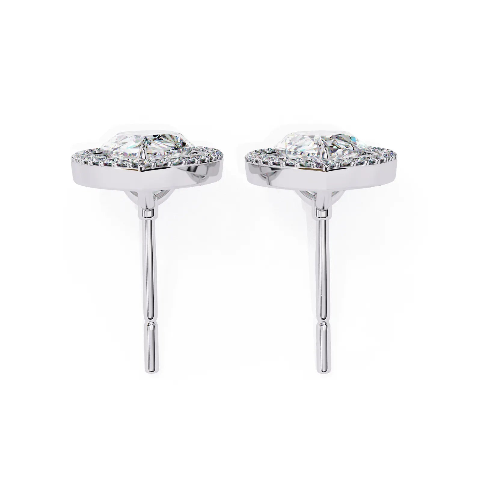 Lacrima Pear Halo Studs - pear-cut diamond earrings - three-quarter view - hand-made in Byron Bay Hinterland, Australia by Lucano Fine Jewellery