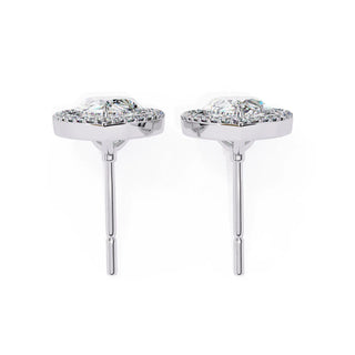 Lacrima Pear Halo Studs - pear-cut diamond earrings - three-quarter view - hand-made in Byron Bay Hinterland, Australia by Lucano Fine Jewellery
