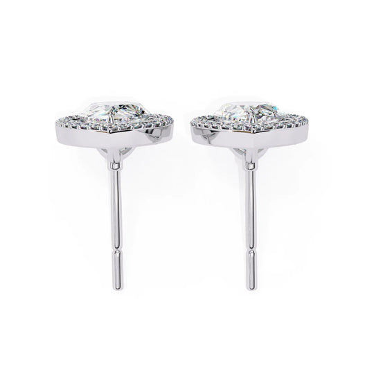 Lacrima Pear Halo Studs - pear-cut diamond earrings - three-quarter view - hand-made in Byron Bay Hinterland, Australia by Lucano Fine Jewellery