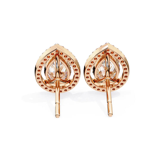 Lacrima Pear Halo Studs - pear-cut diamond earrings - detail close-up - hand-made in Byron Bay Hinterland, Australia by Lucano Fine Jewellery