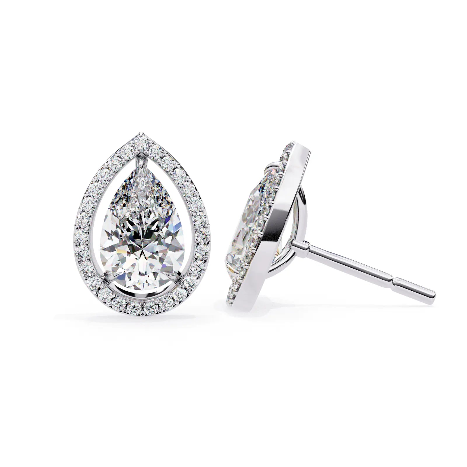 Lacrima Pear Halo Studs - pear-cut diamond earrings - in 9ct white gold - hand-made in Byron Bay Hinterland, Australia by Lucano Fine Jewellery