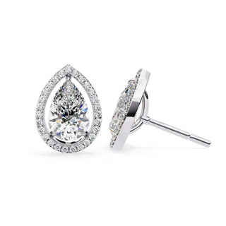 Lacrima Pear Halo Studs - pear-cut diamond earrings - in 9ct white gold - hand-made in Byron Bay Hinterland, Australia by Lucano Fine Jewellery