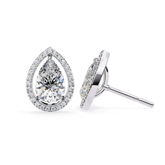 Lacrima Pear Halo Studs - pear-cut diamond earrings - in 9ct white gold - hand-made in Byron Bay Hinterland, Australia by Lucano Fine Jewellery