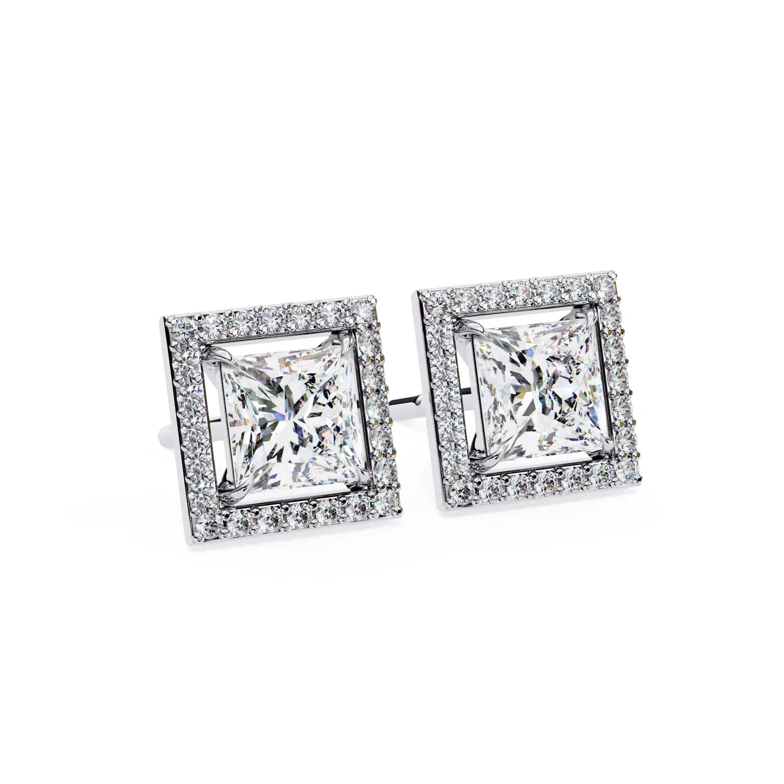 Reale Princess Halo Studs - princess-cut diamond earrings - platinum finish - hand-made in Byron Bay Hinterland, Australia by Lucano Fine Jewellery