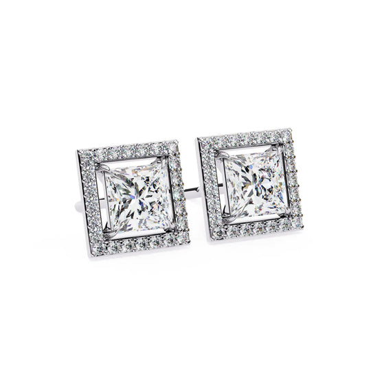 Reale Princess Halo Studs - princess-cut diamond earrings - platinum finish - hand-made in Byron Bay Hinterland, Australia by Lucano Fine Jewellery