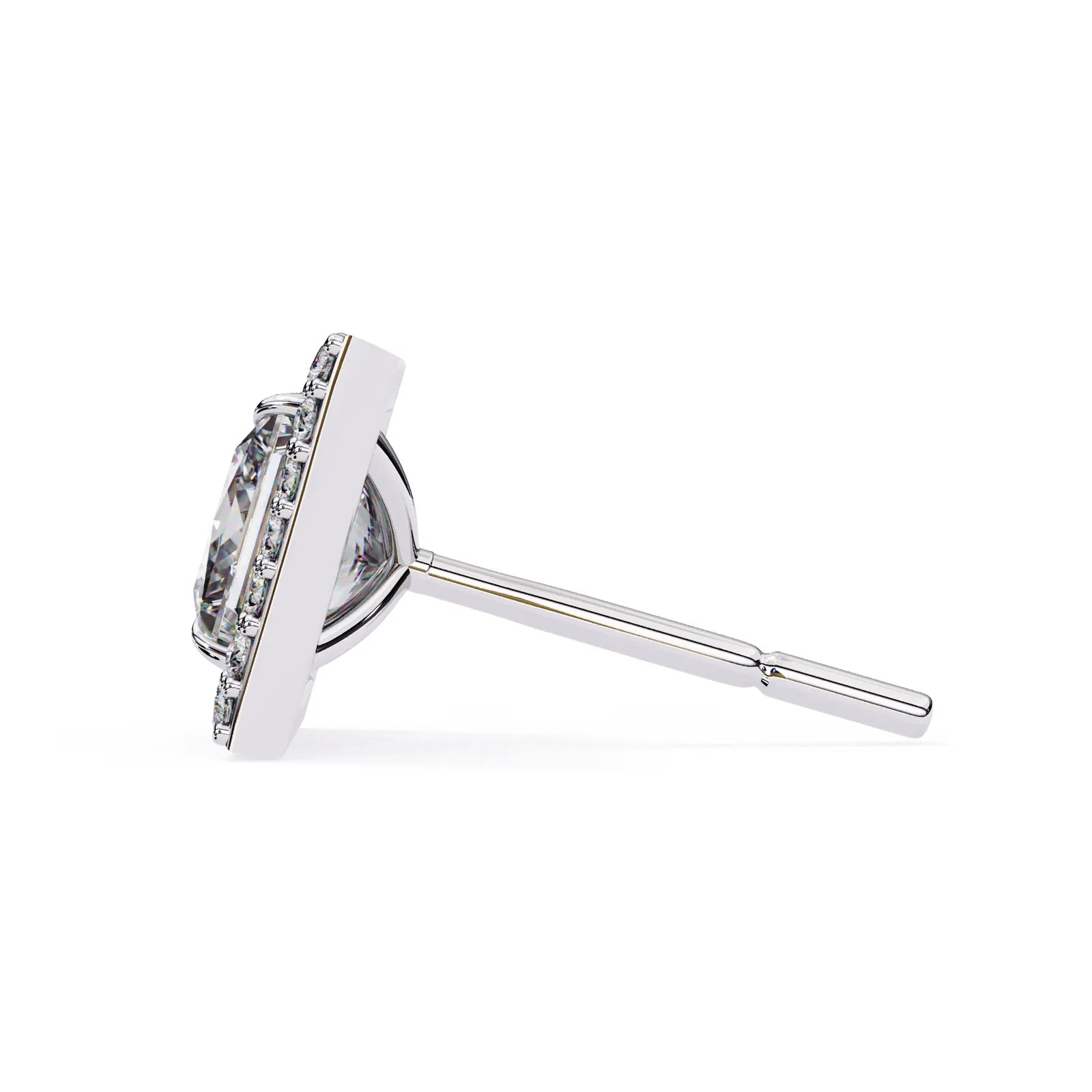 Reale Princess Halo Studs - princess-cut diamond earrings - three-quarter view - hand-made in Byron Bay Hinterland, Australia by Lucano Fine Jewellery