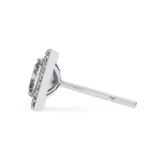 Reale Princess Halo Studs - princess-cut diamond earrings - three-quarter view - hand-made in Byron Bay Hinterland, Australia by Lucano Fine Jewellery