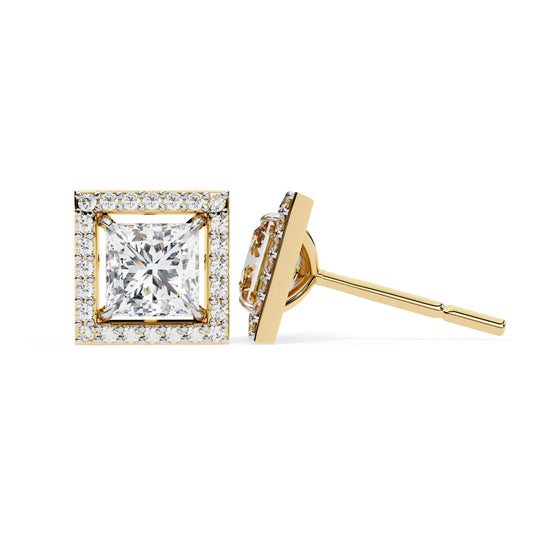Reale Princess Halo Studs - princess-cut diamond earrings - top view - hand-made in Byron Bay Hinterland, Australia by Lucano Fine Jewellery