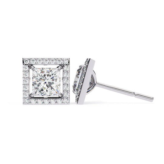 Reale Princess Halo Studs - princess-cut diamond earrings - in 9ct yellow gold - hand-made in Byron Bay Hinterland, Australia by Lucano Fine Jewellery