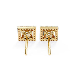 Reale Princess Halo Studs - princess-cut diamond earrings - in 18ct yellow gold - hand-made in Byron Bay Hinterland, Australia by Lucano Fine Jewellery