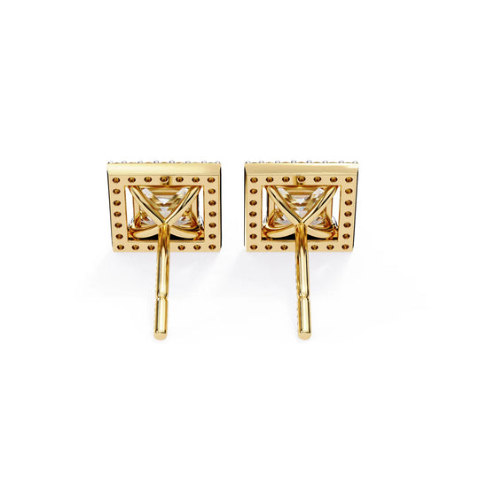 Reale Princess Halo Studs - princess-cut diamond earrings - in 18ct yellow gold - hand-made in Byron Bay Hinterland, Australia by Lucano Fine Jewellery