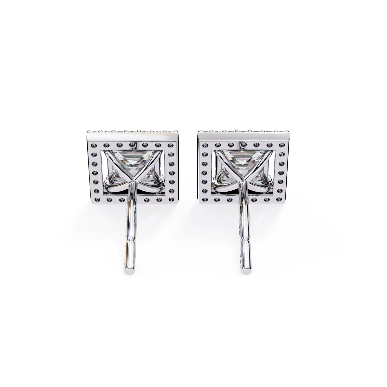 Reale Princess Halo Studs - princess-cut diamond earrings - in 9ct white gold - hand-made in Byron Bay Hinterland, Australia by Lucano Fine Jewellery