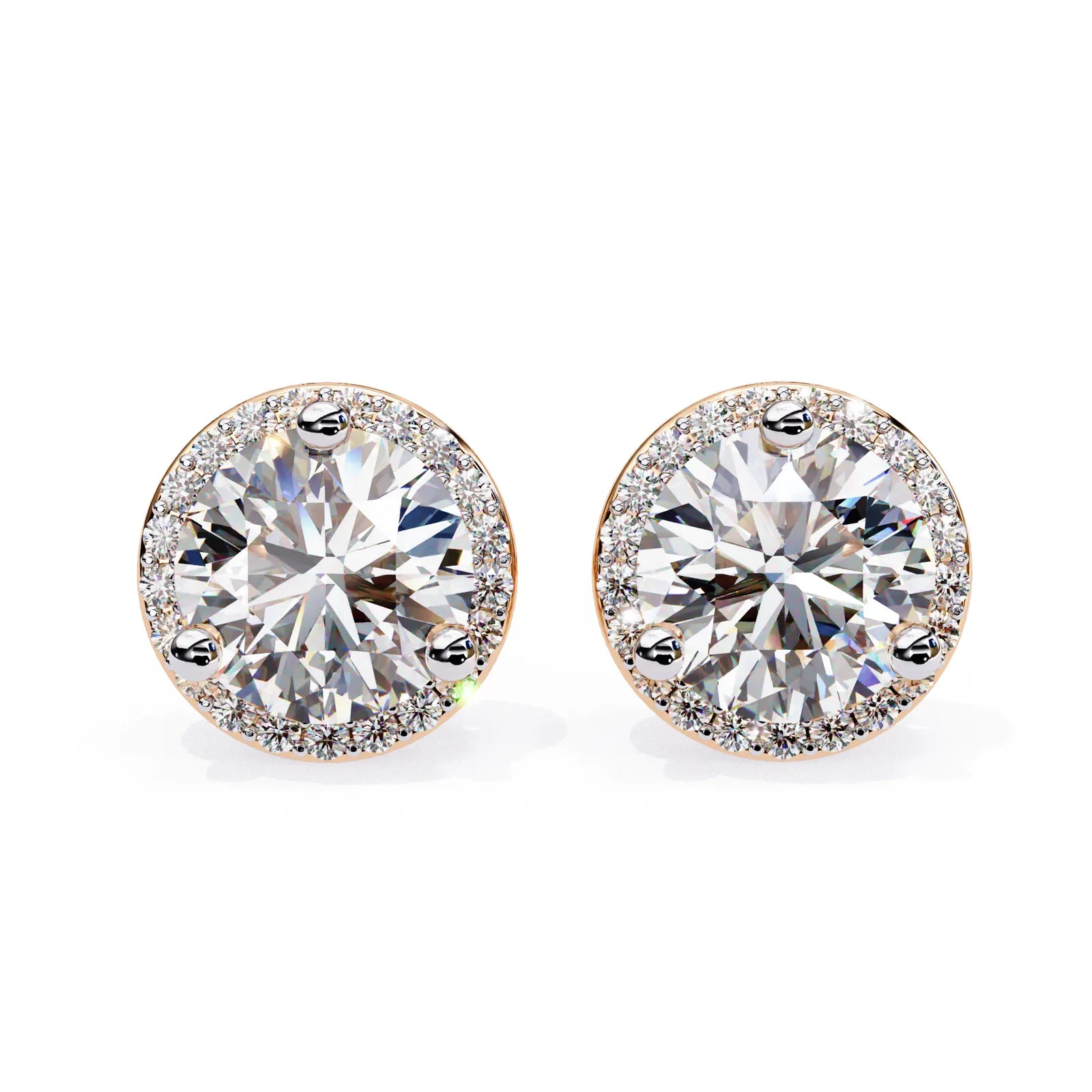 Solis Halo Studs - round brilliant diamond earrings - in 18ct rose gold - hand-made in Byron Bay Hinterland, Australia by Lucano Fine Jewellery