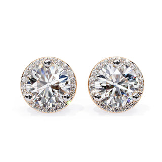 Solis Halo Studs - round brilliant diamond earrings - in 18ct rose gold - hand-made in Byron Bay Hinterland, Australia by Lucano Fine Jewellery