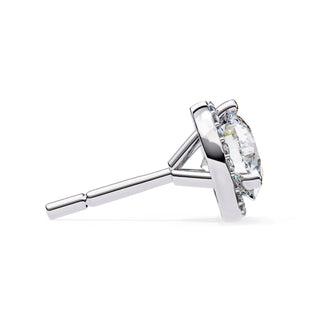 Solis Halo Studs - round brilliant diamond earrings - three-quarter view - hand-made in Byron Bay Hinterland, Australia by Lucano Fine Jewellery
