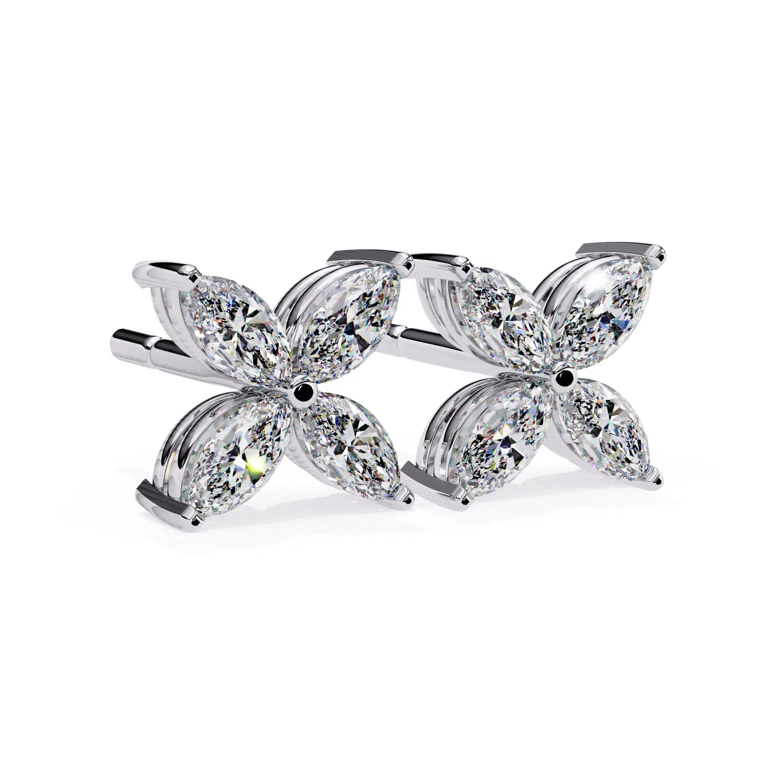 Quattro Petali Studs - marquise-cut diamond earrings - front view - hand-made in Byron Bay Hinterland, Australia by Lucano Fine Jewellery