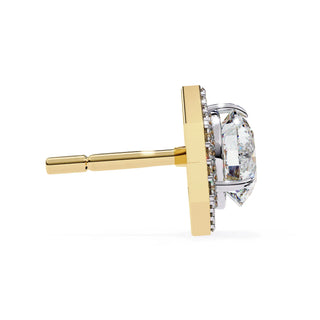 Cuscino Cushion Halo Studs - round brilliant diamond earrings - front view - hand-made in Byron Bay Hinterland, Australia by Lucano Fine Jewellery