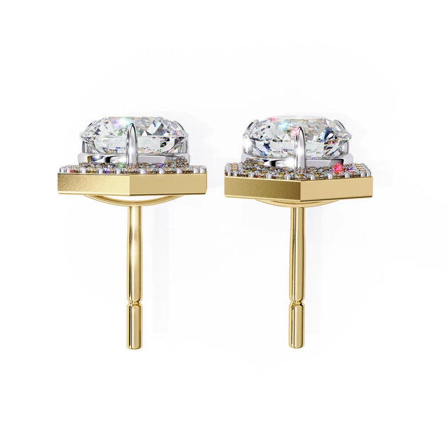 Cuscino Cushion Halo Studs - round brilliant diamond earrings - side profile - hand-made in Byron Bay Hinterland, Australia by Lucano Fine Jewellery
