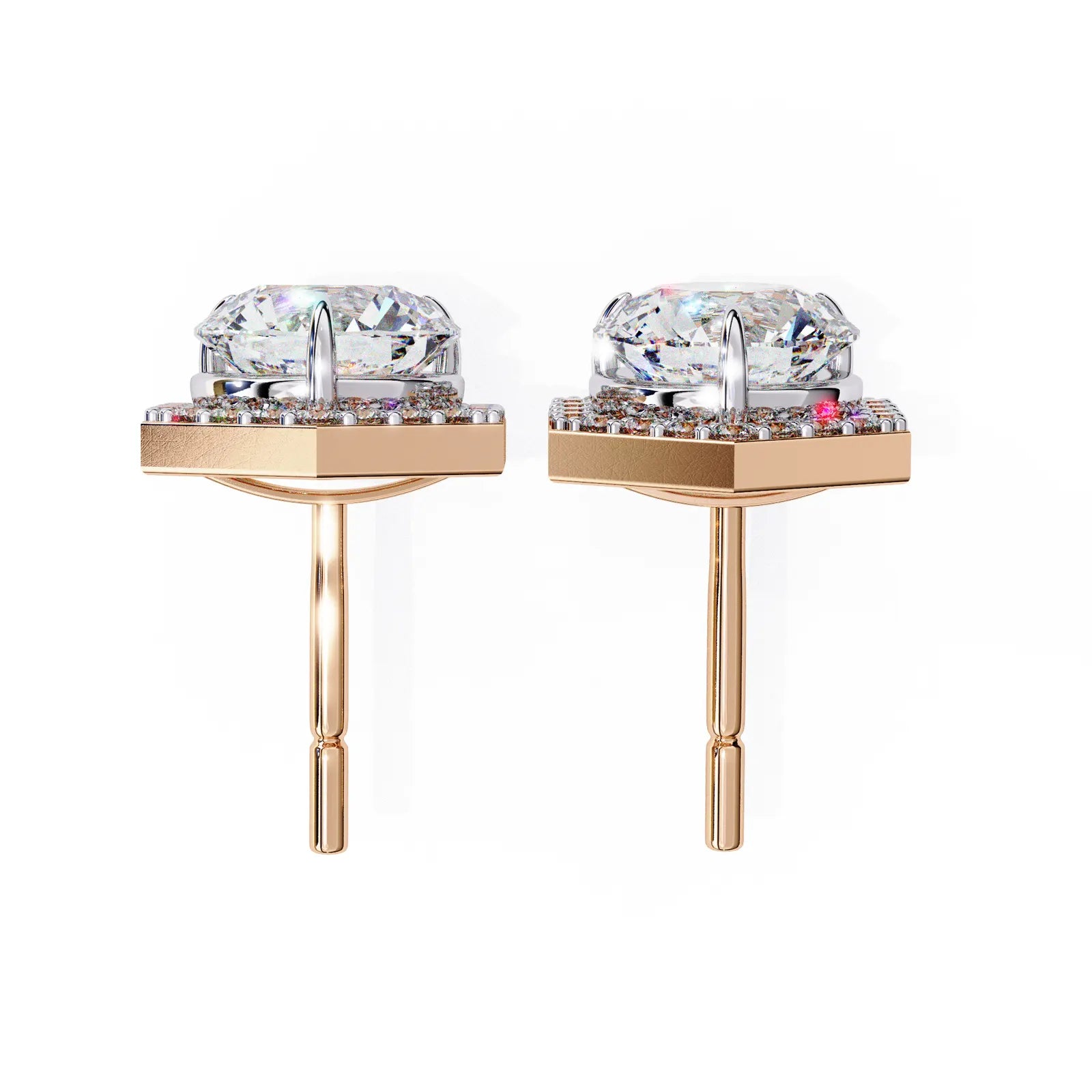 Cuscino Cushion Halo Studs - round brilliant diamond earrings - angled view - hand-made in Byron Bay Hinterland, Australia by Lucano Fine Jewellery