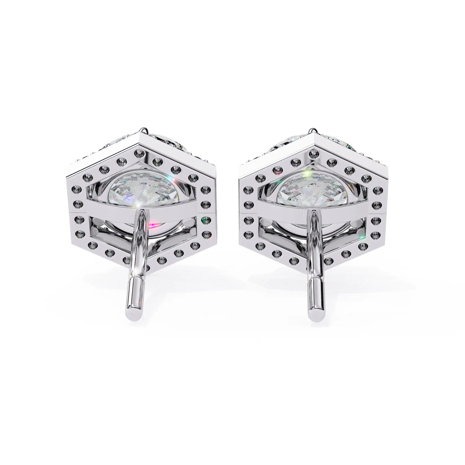 Cuscino Cushion Halo Studs - round brilliant diamond earrings - detail close-up - hand-made in Byron Bay Hinterland, Australia by Lucano Fine Jewellery