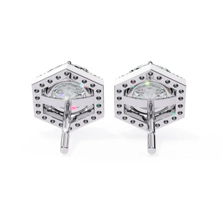 Cuscino Cushion Halo Studs - round brilliant diamond earrings - detail close-up - hand-made in Byron Bay Hinterland, Australia by Lucano Fine Jewellery