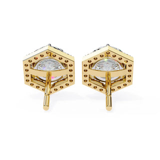 Cuscino Cushion Halo Studs - round brilliant diamond earrings - in 9ct yellow gold - hand-made in Byron Bay Hinterland, Australia by Lucano Fine Jewellery