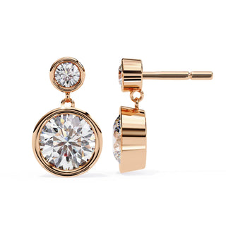 Doppia Goccia Drop Earrings - round brilliant diamond earrings - in 18ct rose gold - hand-made in Byron Bay Hinterland, Australia by Lucano Fine Jewellery