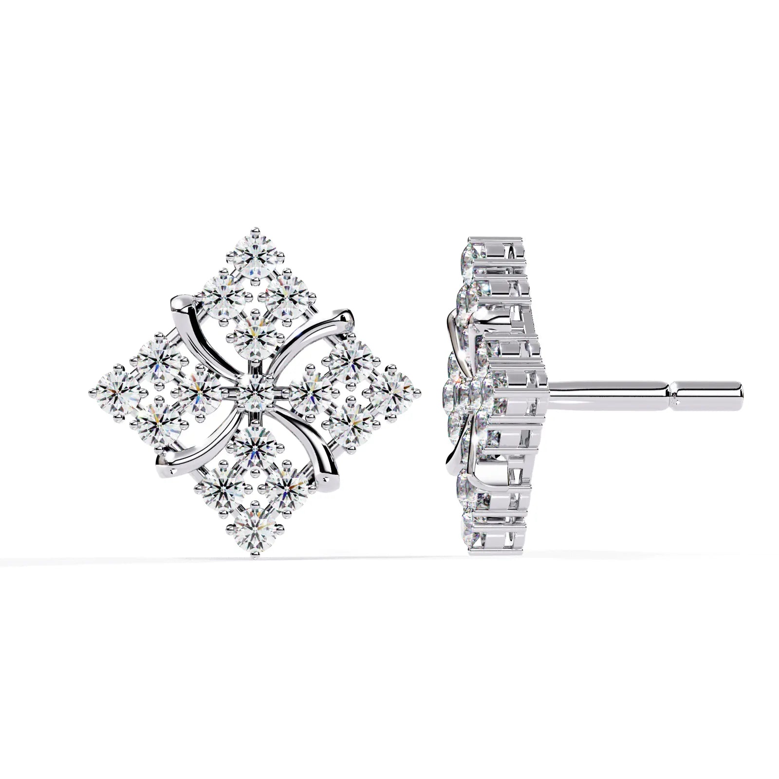 Floralia Cluster Studs - round brilliant diamond earrings - angled view - hand-made in Byron Bay Hinterland, Australia by Lucano Fine Jewellery