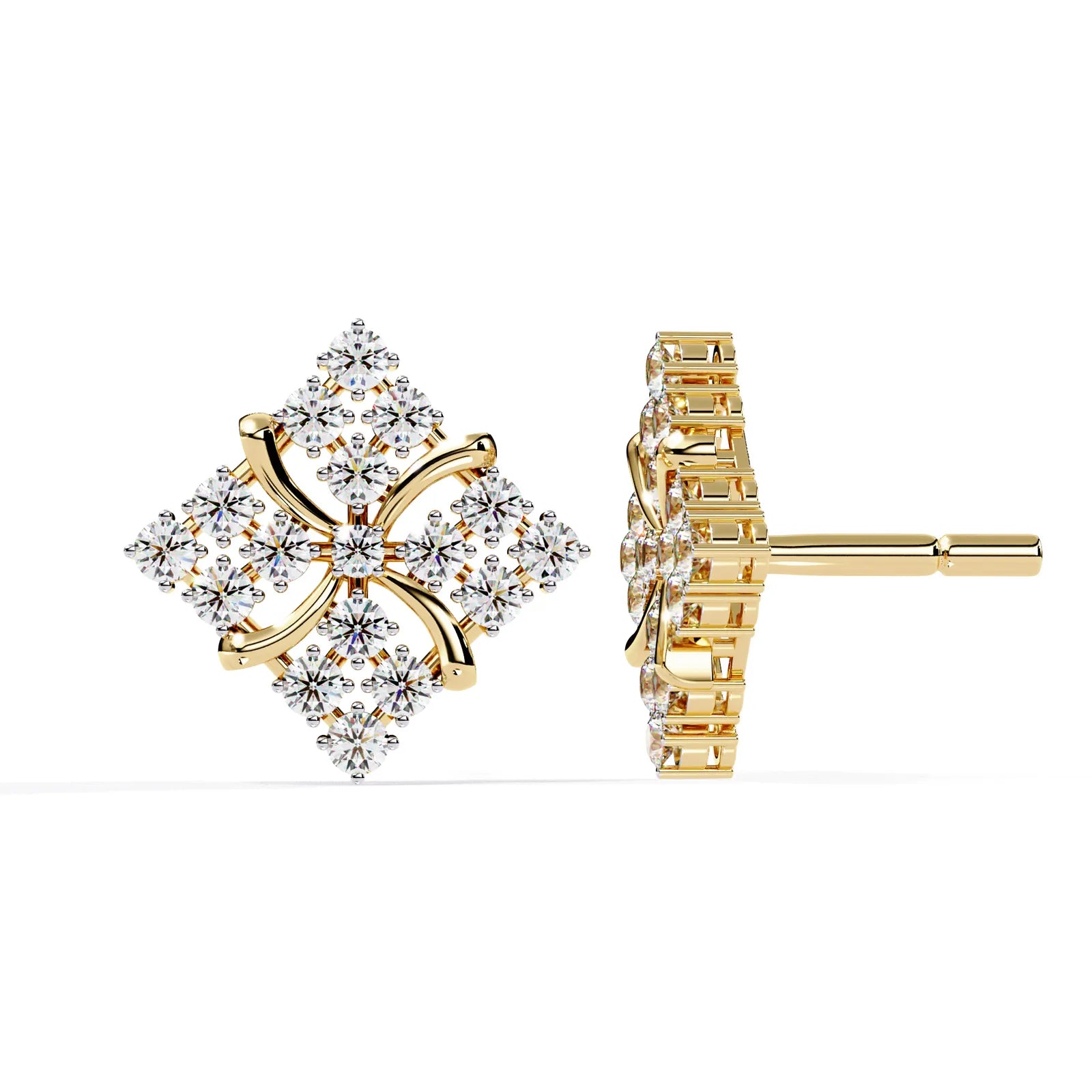 Floralia Cluster Studs - round brilliant diamond earrings - three-quarter view - hand-made in Byron Bay Hinterland, Australia by Lucano Fine Jewellery