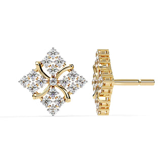 Floralia Cluster Studs - round brilliant diamond earrings - three-quarter view - hand-made in Byron Bay Hinterland, Australia by Lucano Fine Jewellery