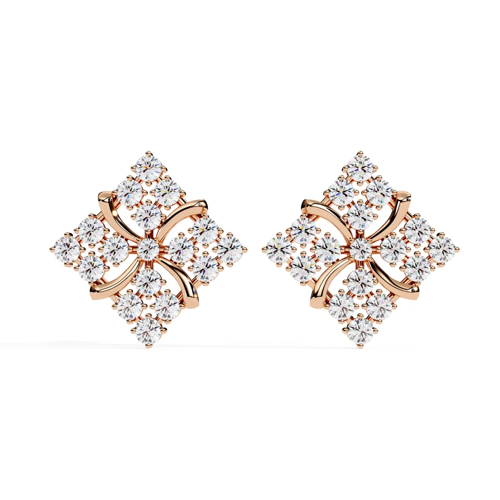 Floralia Cluster Studs - round brilliant diamond earrings - detail close-up - hand-made in Byron Bay Hinterland, Australia by Lucano Fine Jewellery