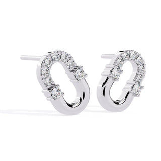 Anellino Pavé Studs - round brilliant diamond earrings - three-quarter view - hand-made in Byron Bay Hinterland, Australia by Lucano Fine Jewellery
