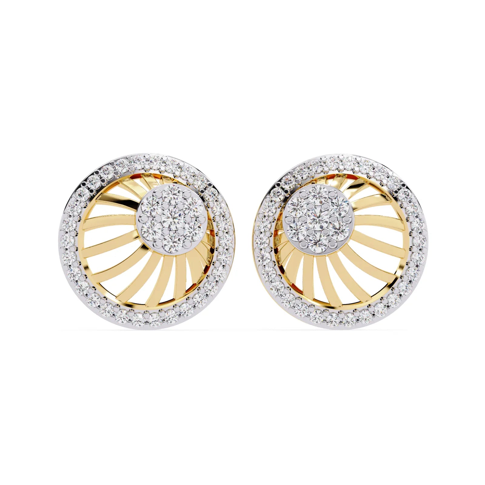 Soleil Sun Studs - round brilliant diamond earrings - front view - hand-made in Byron Bay Hinterland, Australia by Lucano Fine Jewellery