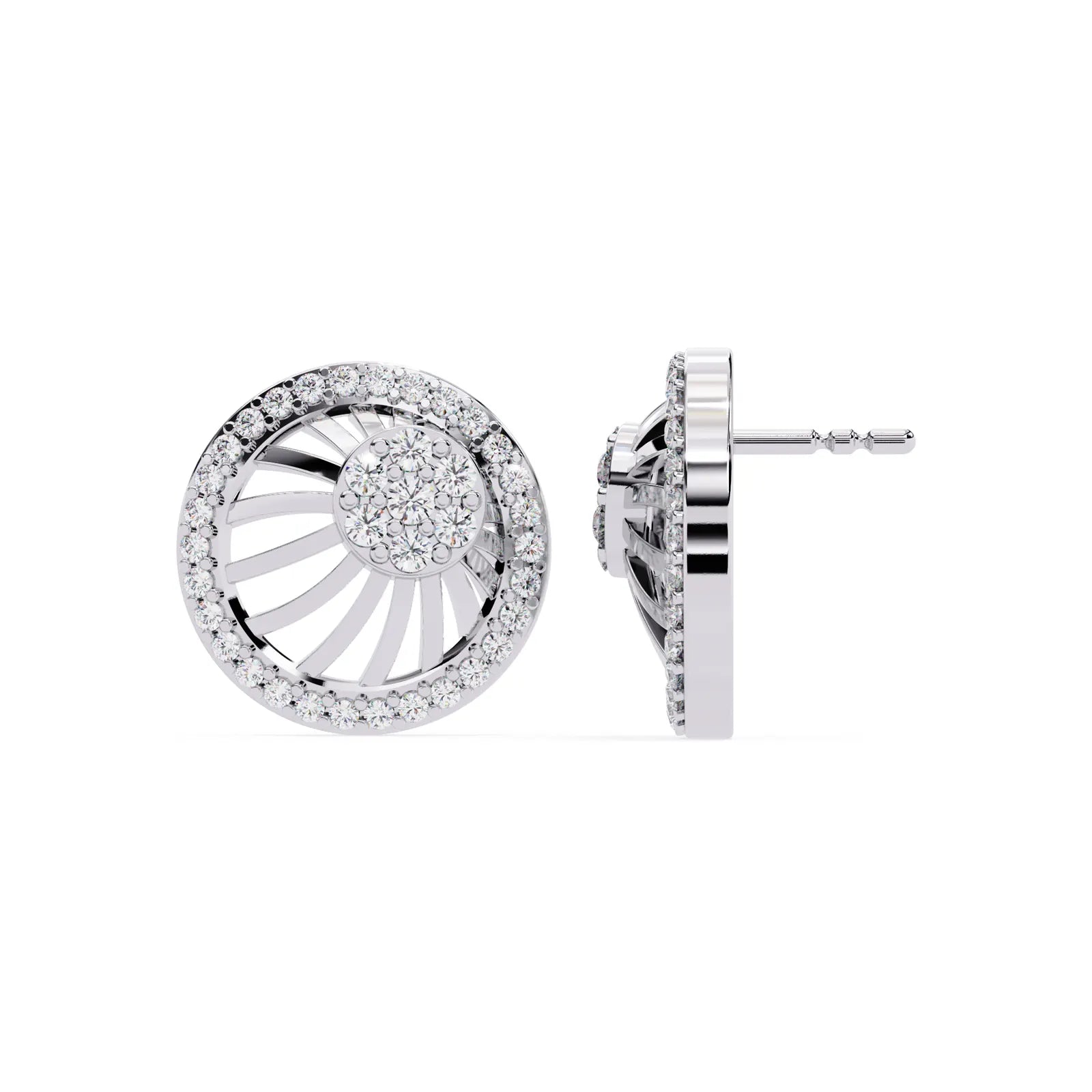 Soleil Sun Studs - round brilliant diamond earrings - three-quarter view - hand-made in Byron Bay Hinterland, Australia by Lucano Fine Jewellery