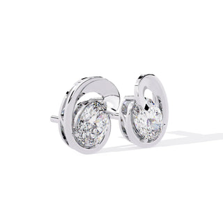 Luna Oval Studs - oval-cut diamond earrings - angled view - hand-made in Byron Bay Hinterland, Australia by Lucano Fine Jewellery